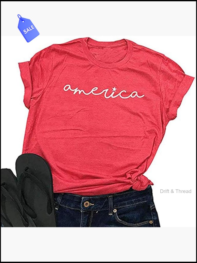 Women's Patriotic Graphic T-Shirt Loose Fit Short Sleeve Pull On